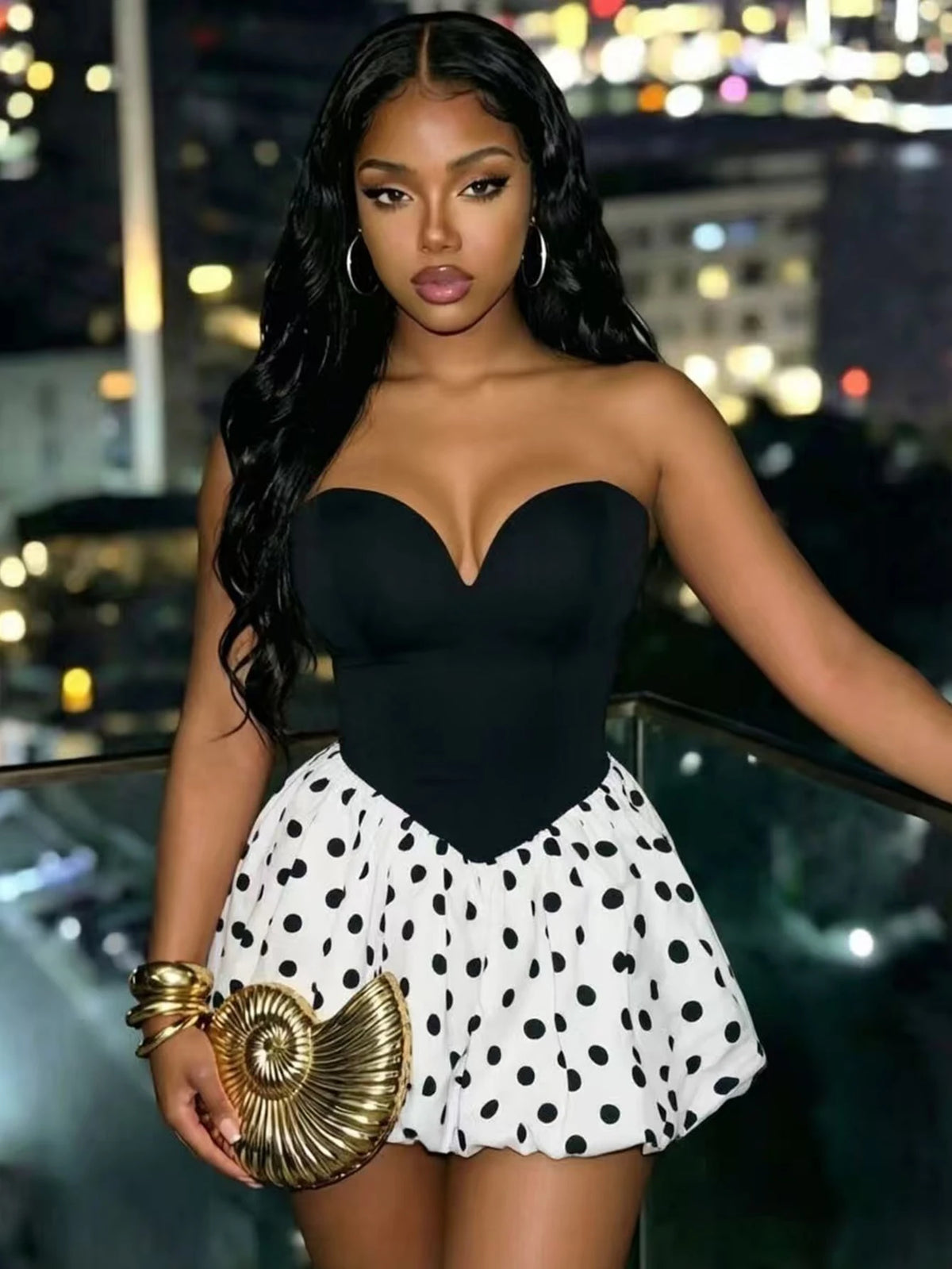 Polka Dot Deep V Dress