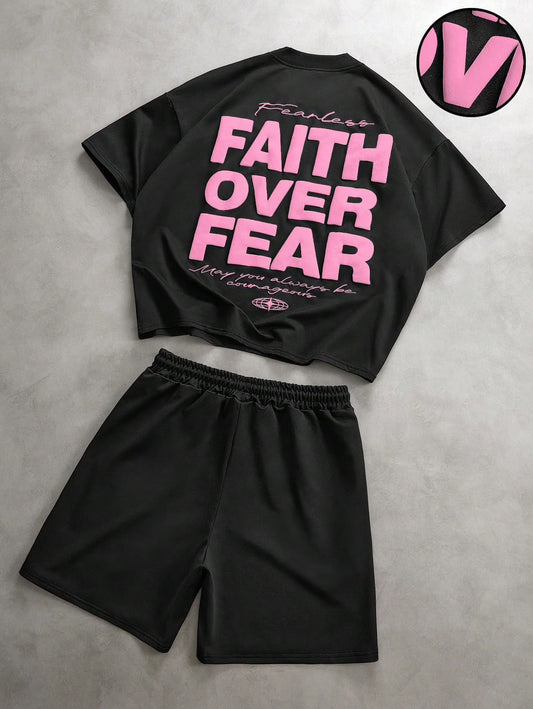 Faith Over Fear Pink Black Two Piece Set