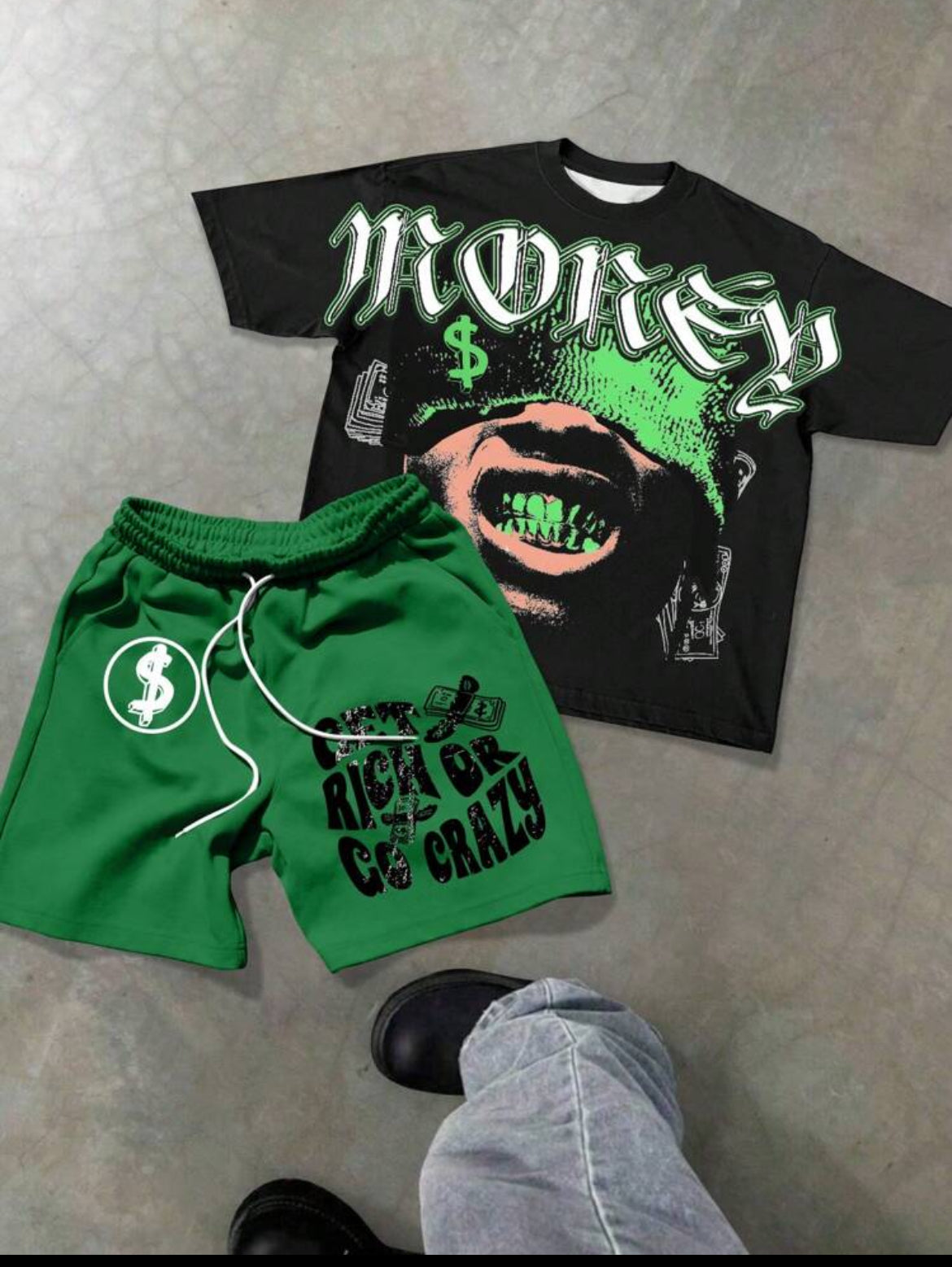 Men Get Rich Green Two Piece