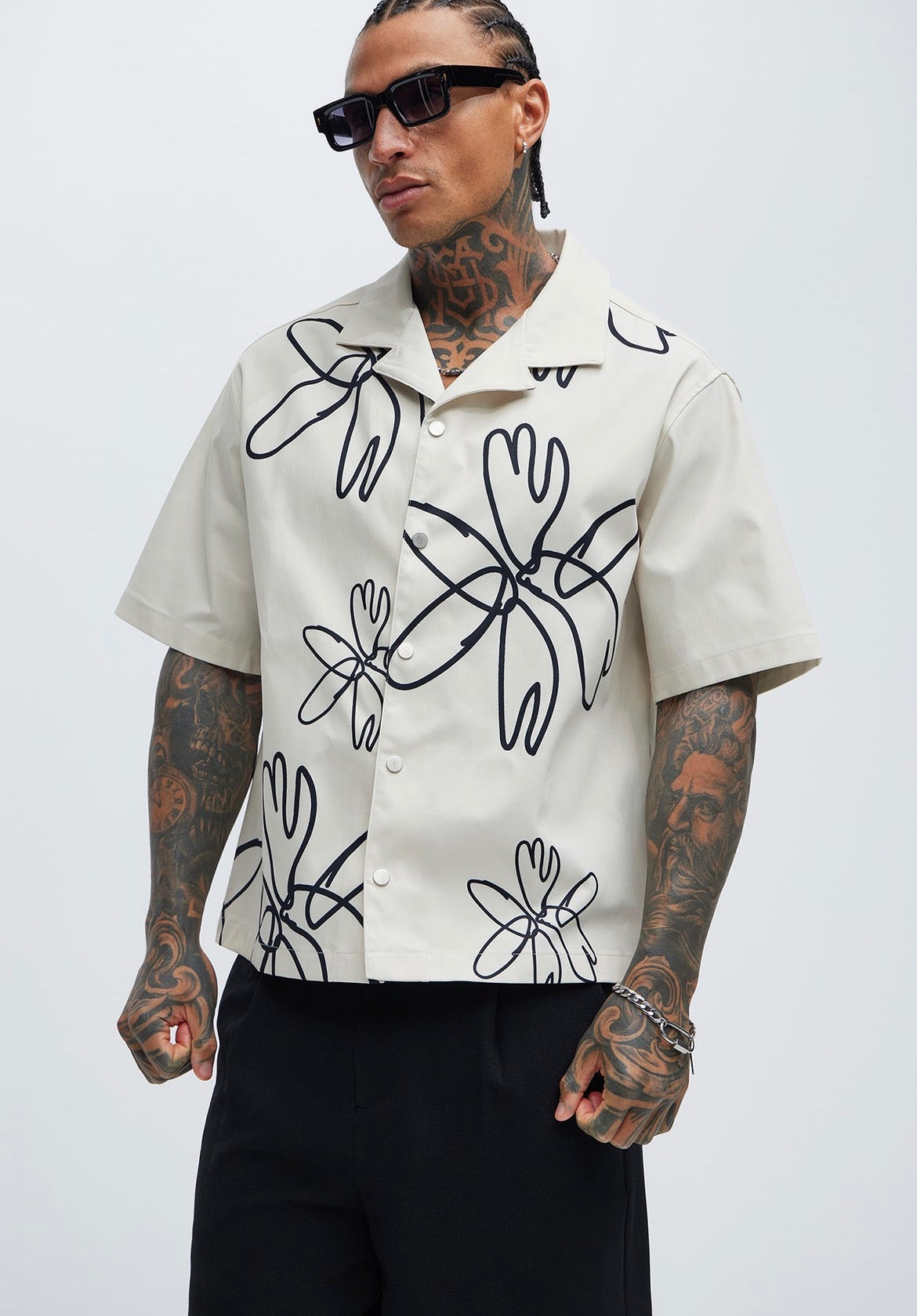 Cream Flower Button Up Shirt