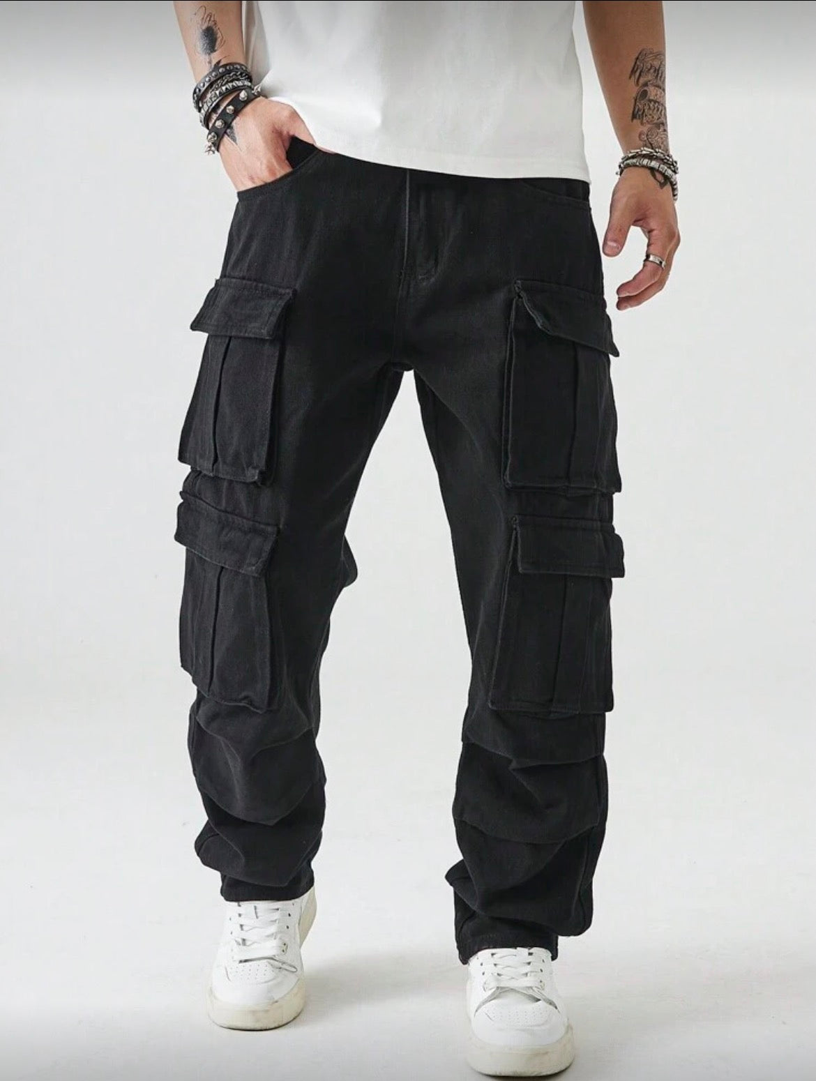 Men Cargo Black Jeans