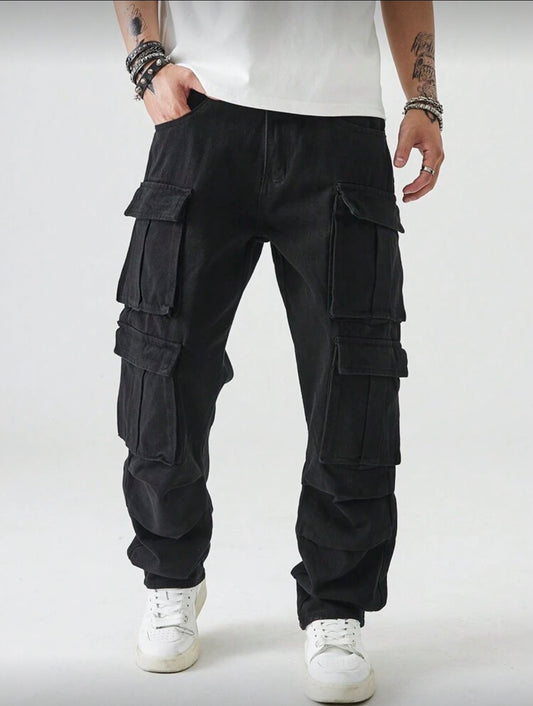 Men Cargo Black Jeans