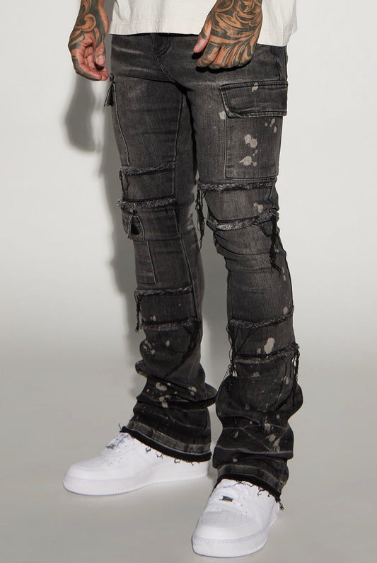 Stacked Cargo Skinny Jean Black Washed