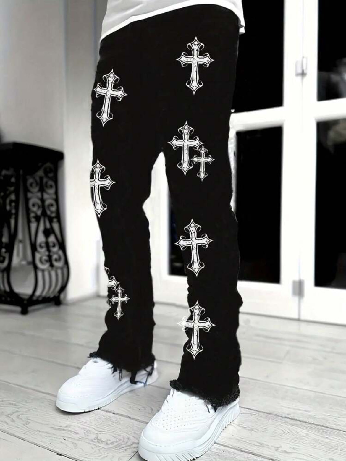 Men Black Cross Jeans