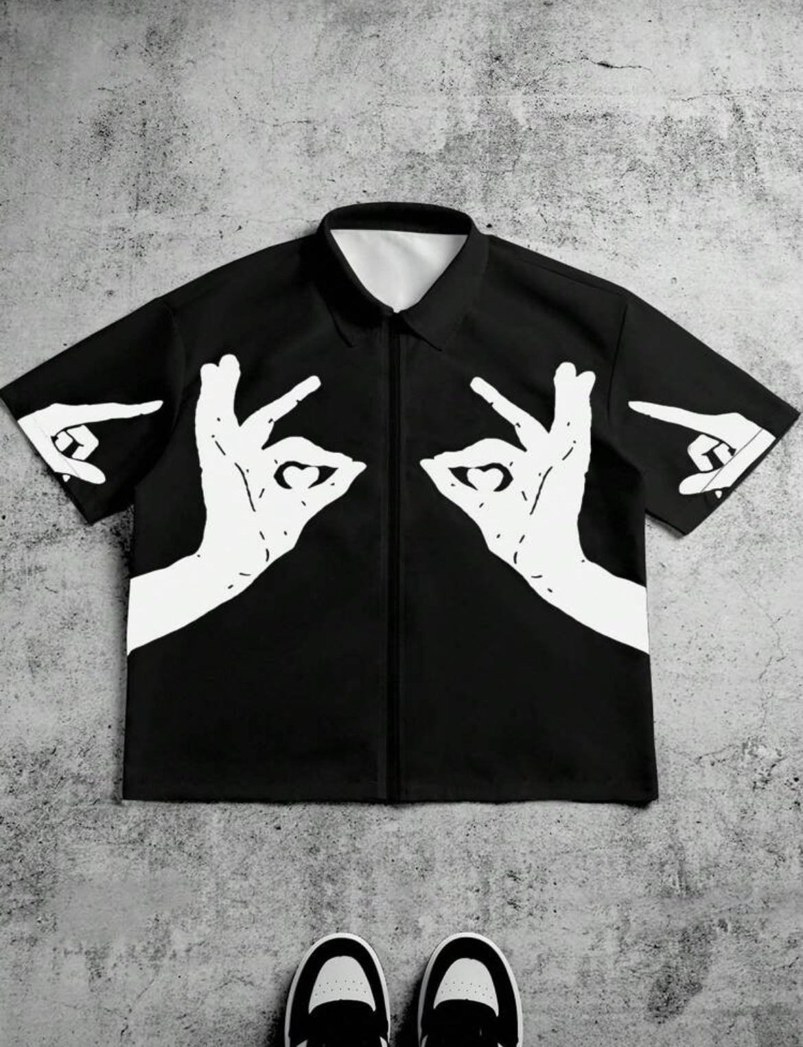 Zipper Hand Sign Black Shirt