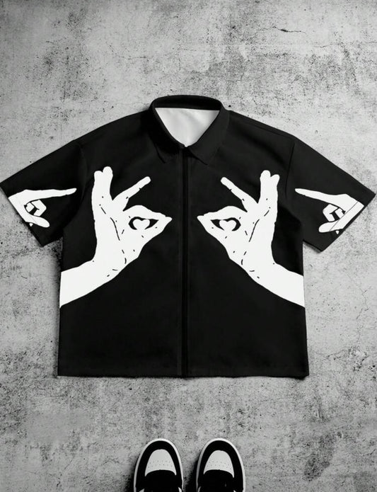 Zipper Hand Sign Black Shirt