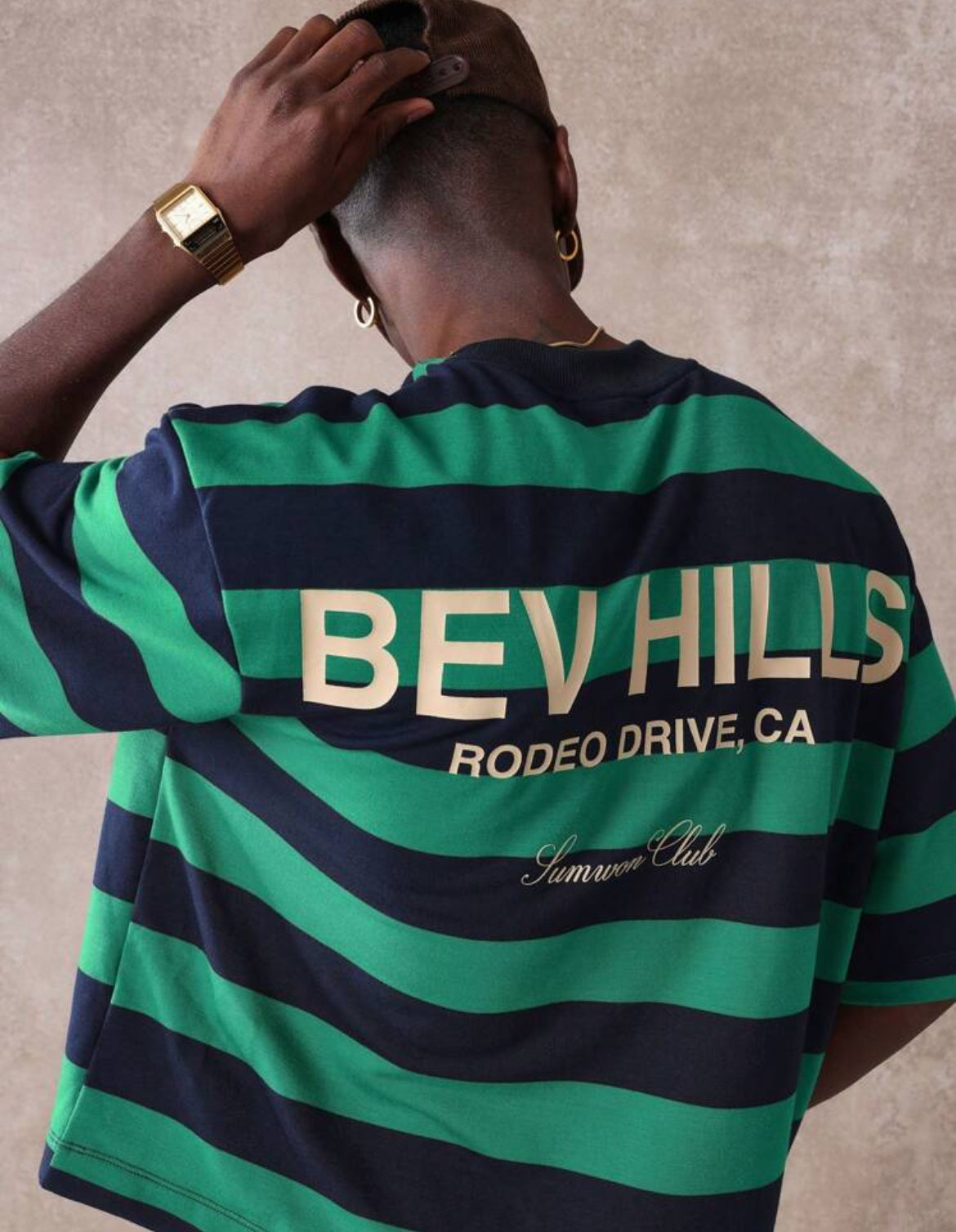 Sumwon Bev Hills Green Striped T-shirt