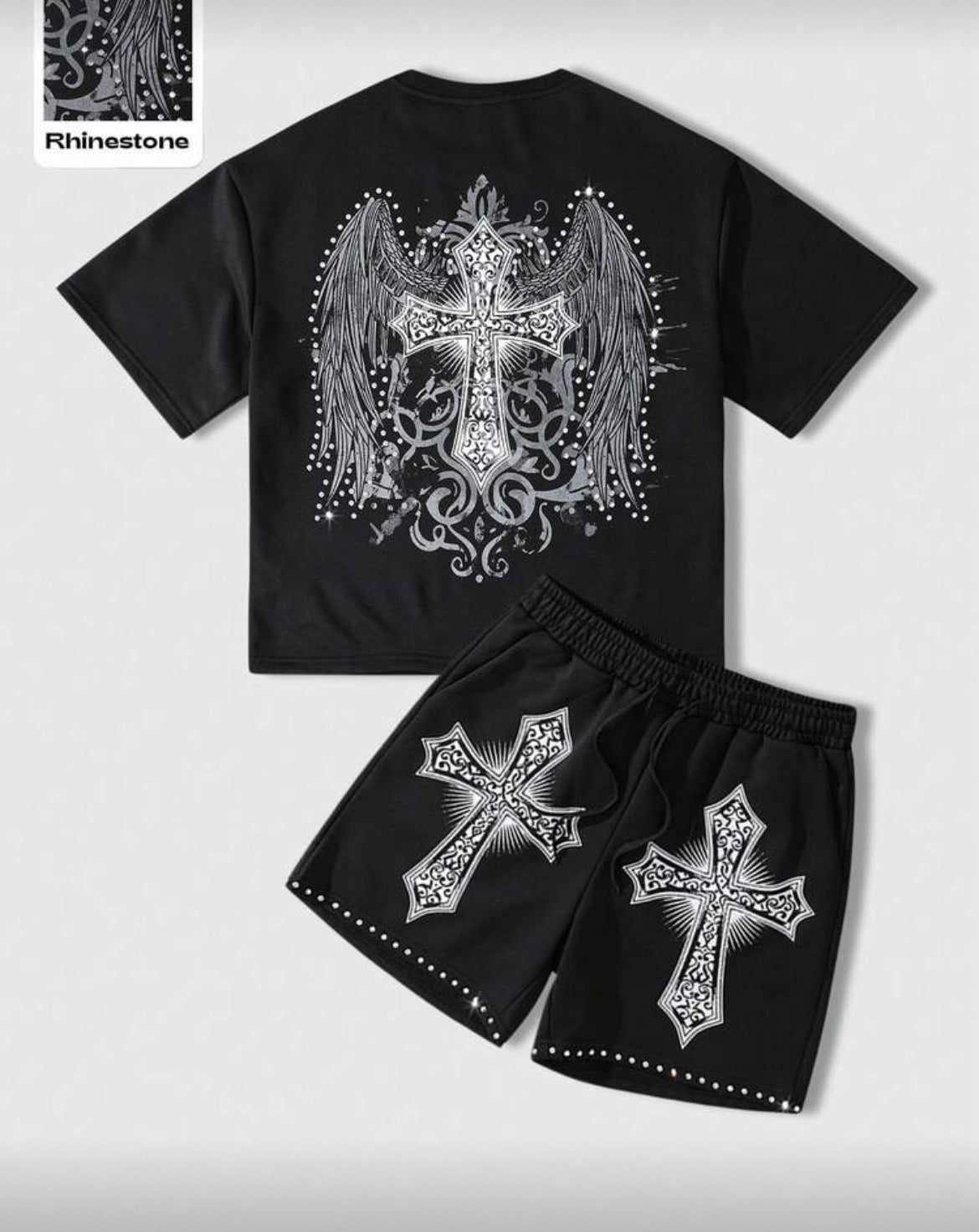 Cross Black Rhinestone Two Piece