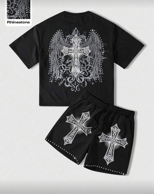 Cross Black Rhinestone Two Piece