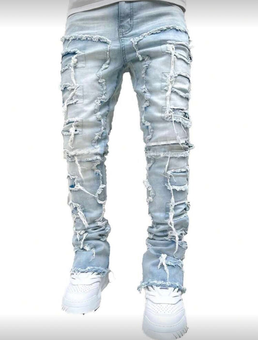 Men Stacked Blue Flare Jeans