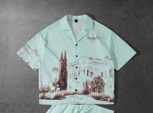 Green button up shirt