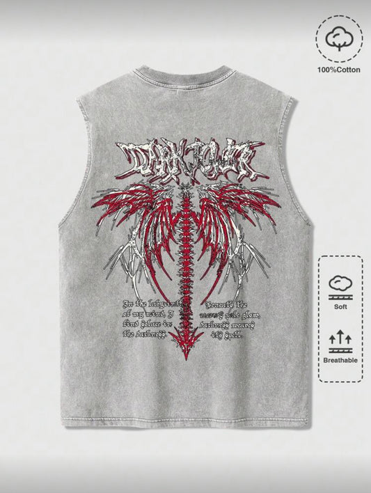 Grey Sleeveless Skeleton T-Shirt