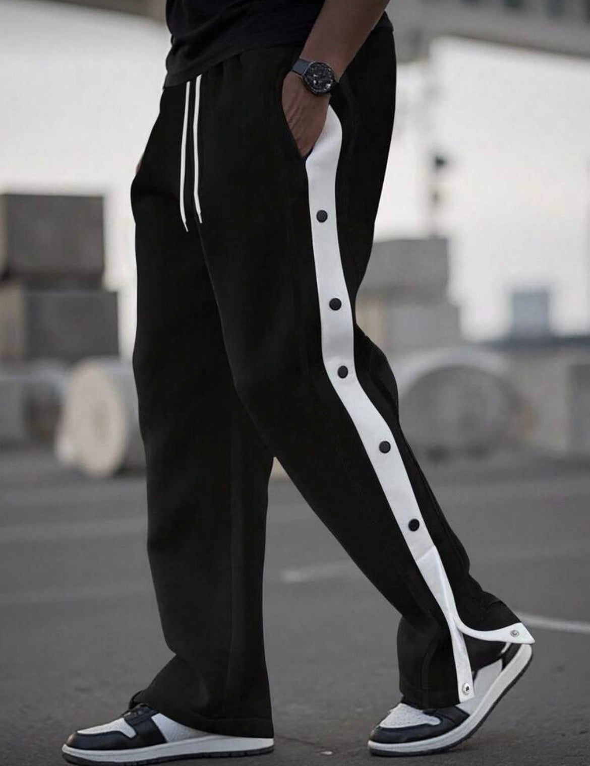 Button Side Black Sweatpants