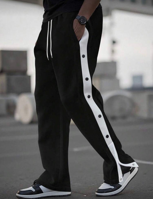 Button Side Black Sweatpants