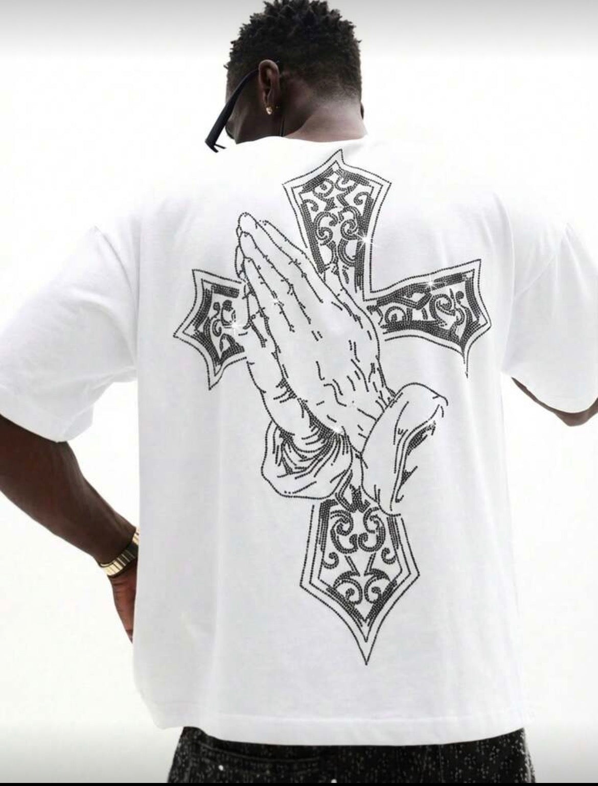 Cross Rhinestone White T-Shirt