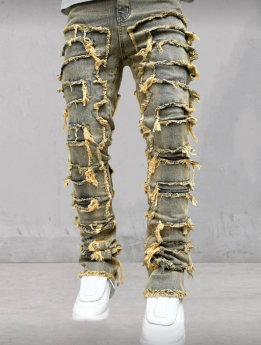 Men Stacked Brown Jeans