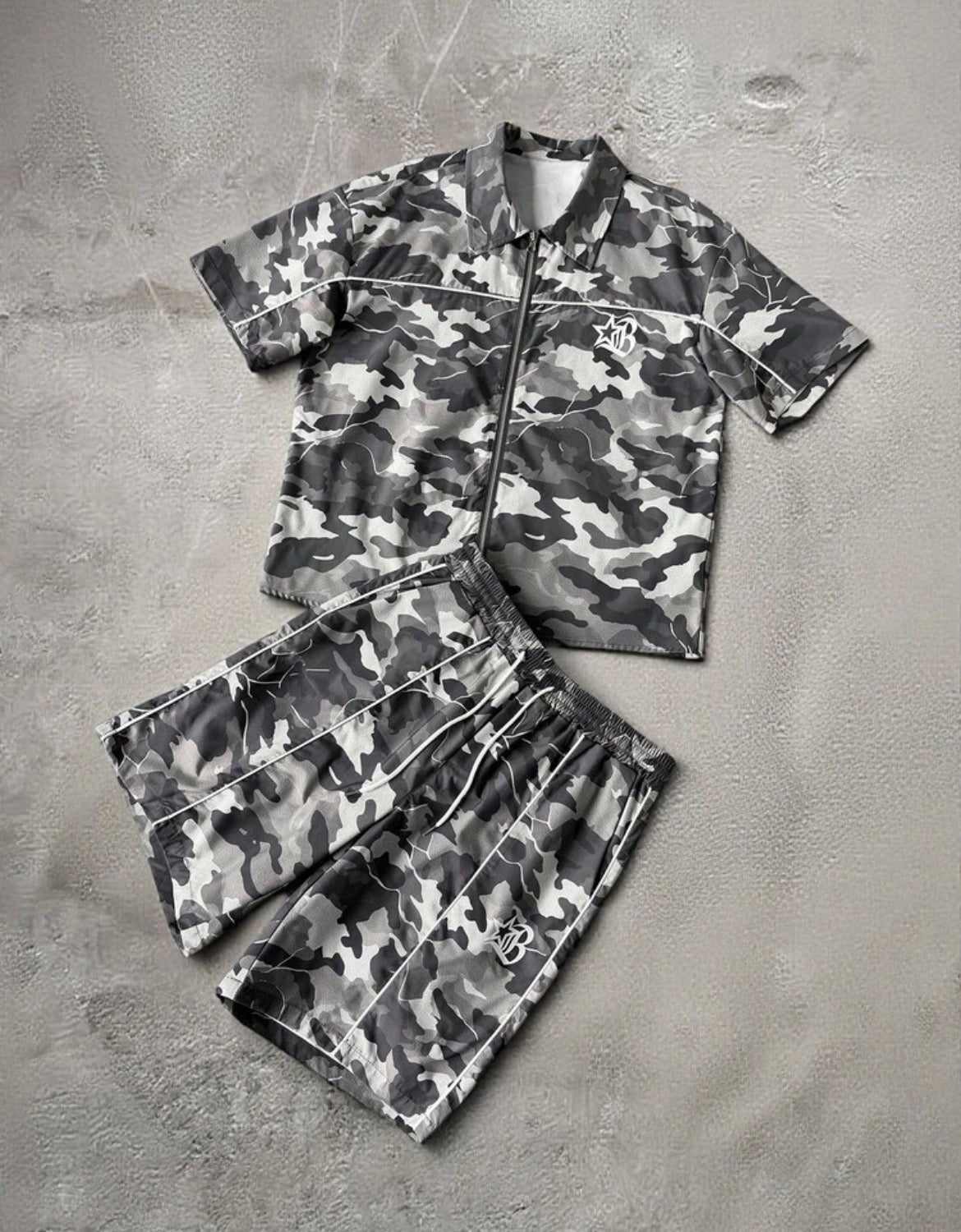 Dark Grey Camo Zipper Two Piece