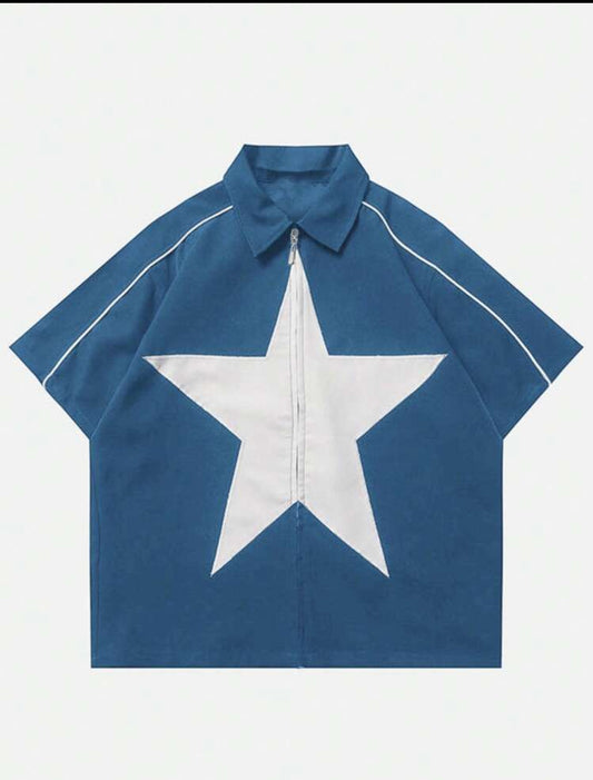 Zipper White Star Blue Shirt