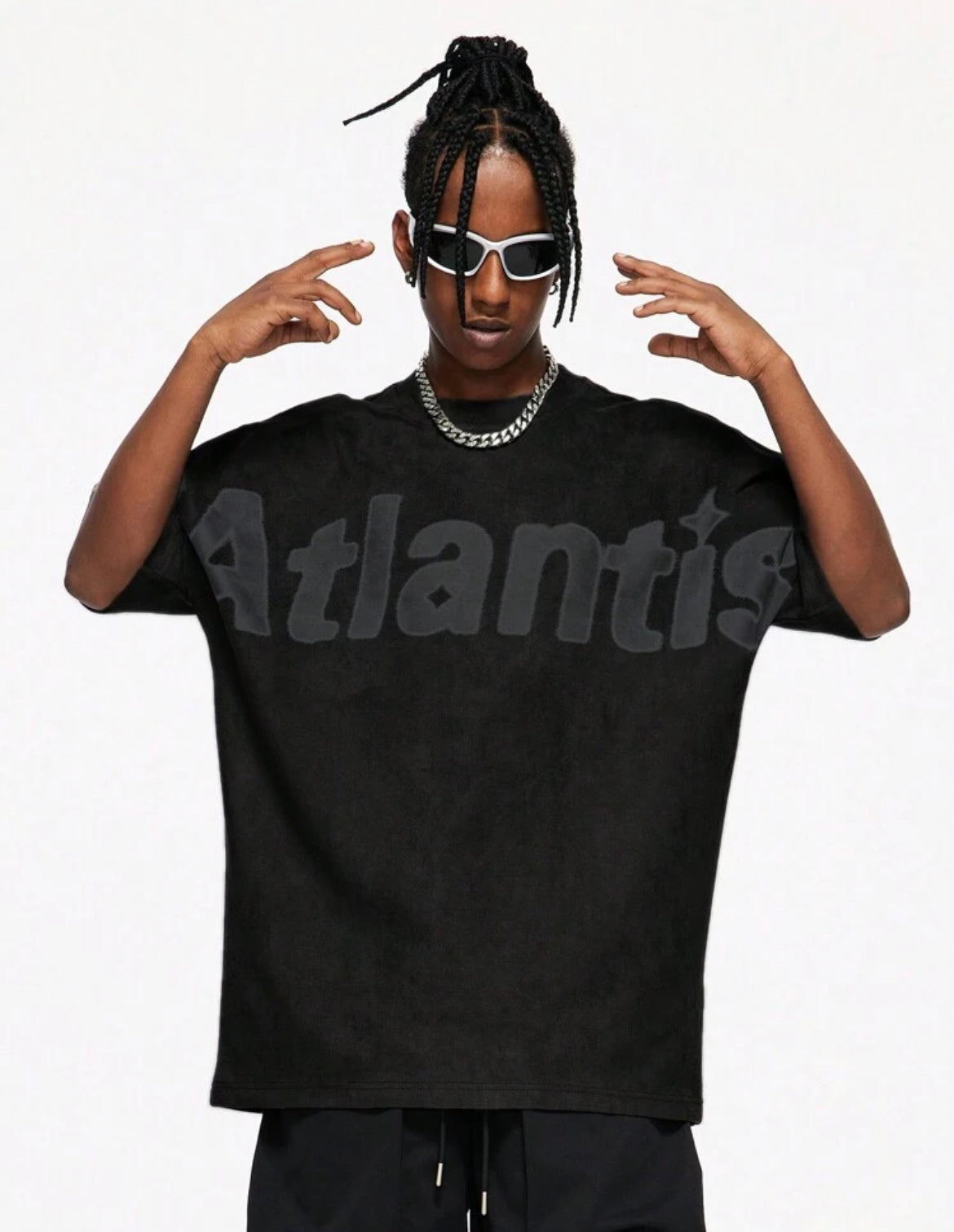 Men Black Atlantis Suede T-Shirt