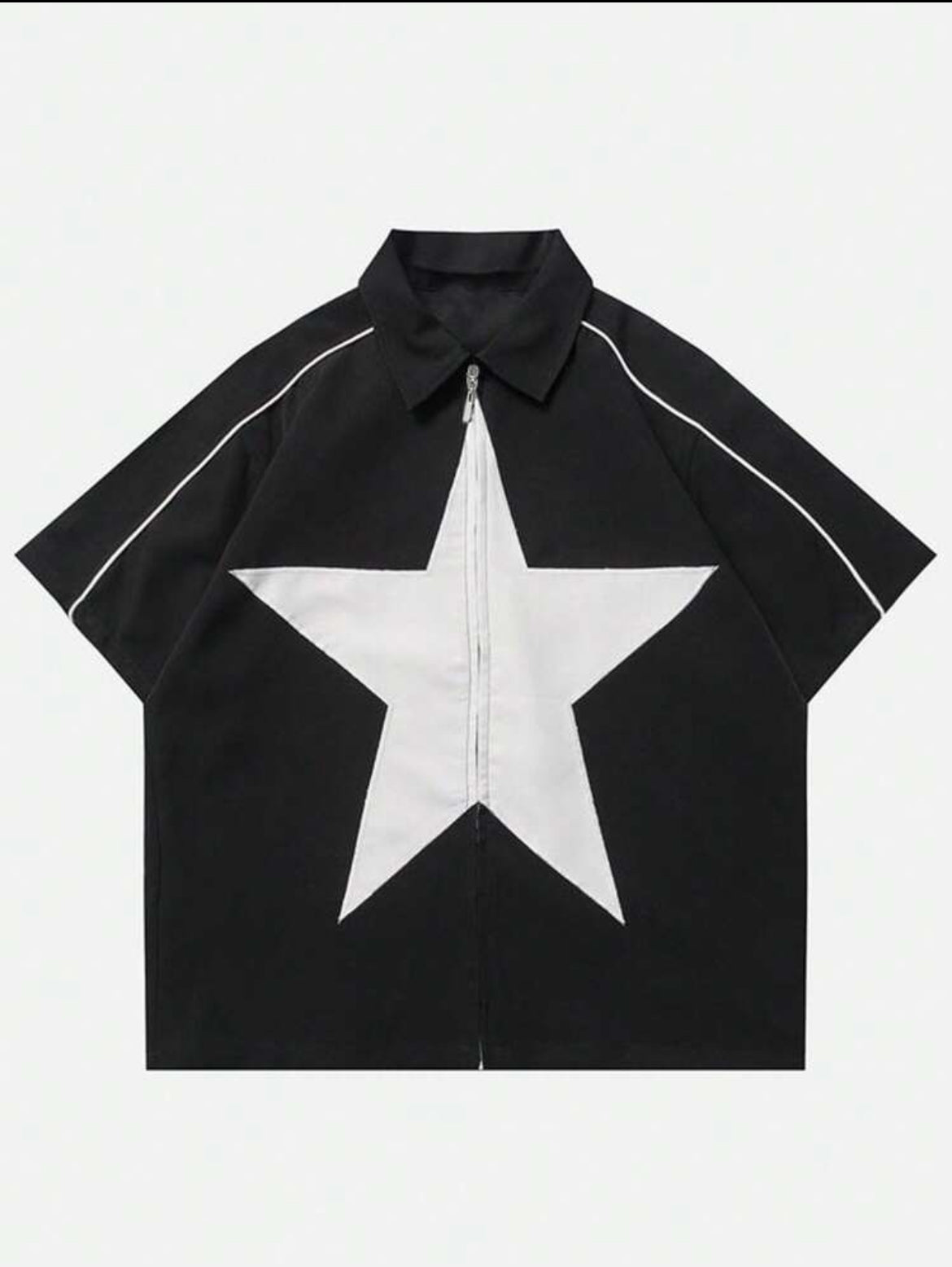 Zipper White Star Black Shirt