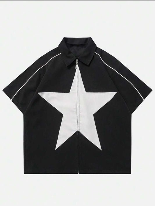 Zipper White Star Black Shirt