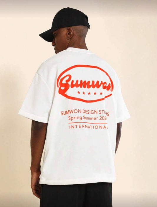 Sumwon Orange Letter White T-Shirt