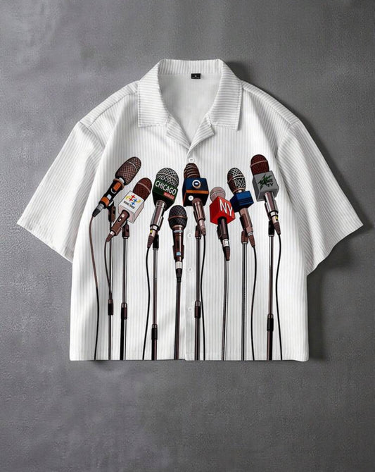 Microphone White Button up Shirt