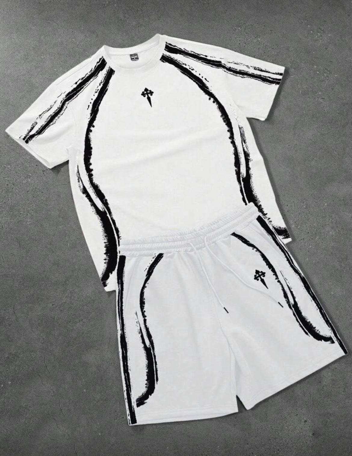 Men White Cross Two Piece