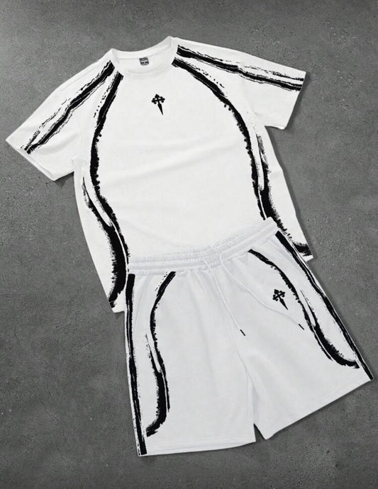 Men White Cross Two Piece