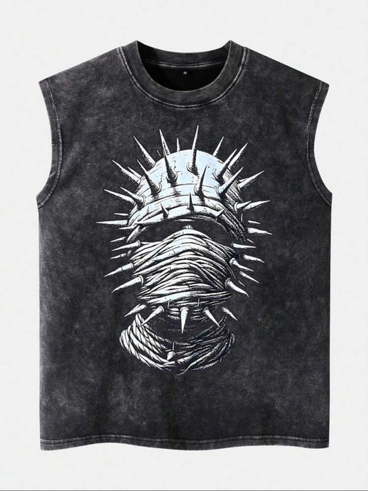 Spiked Face Sleeveless T-shirt