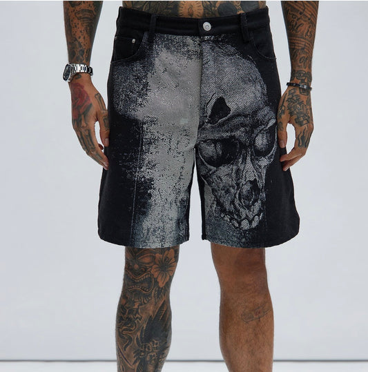 Skull Black Short Jeans