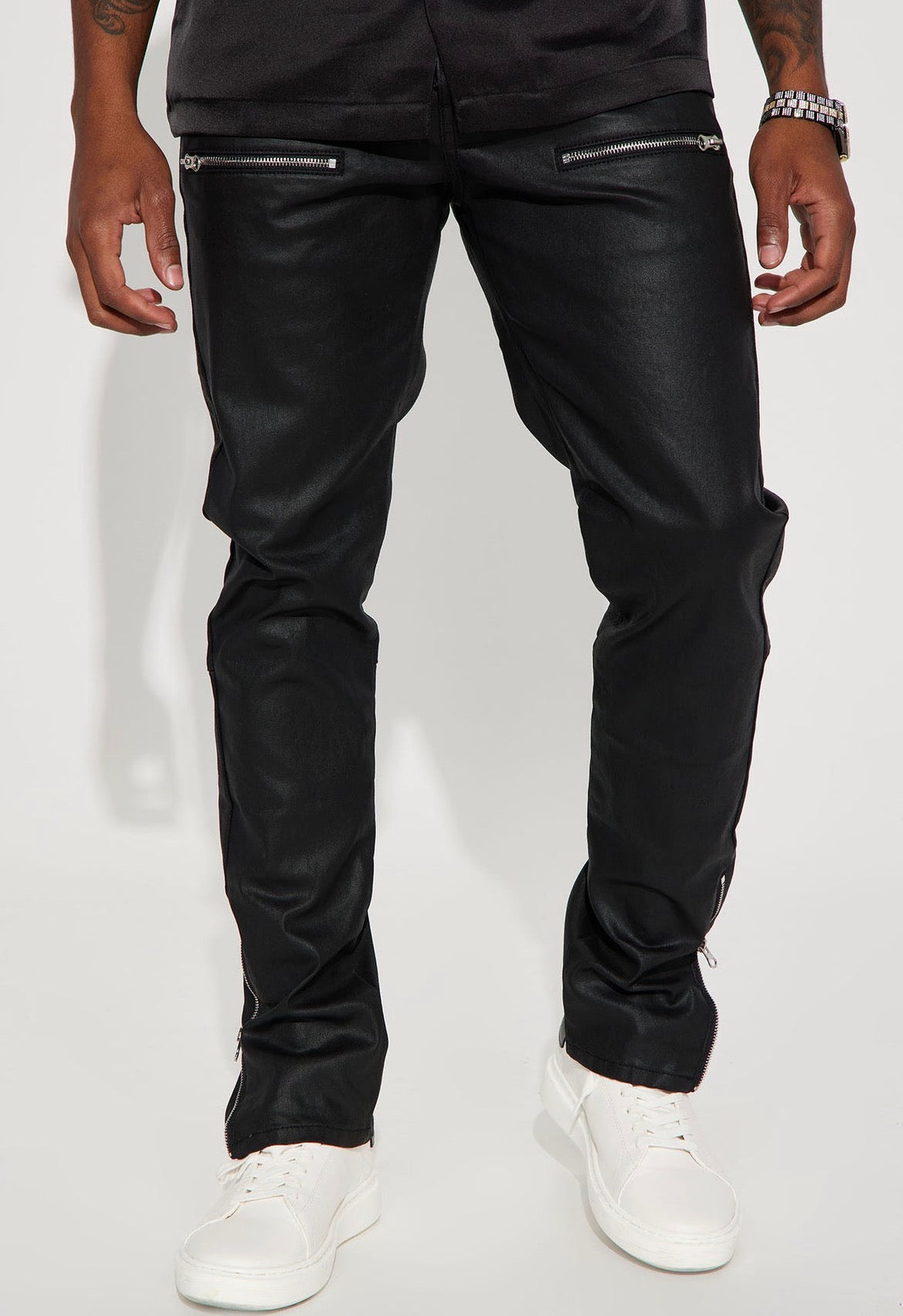 Waxed Skinny Leather Black Pants