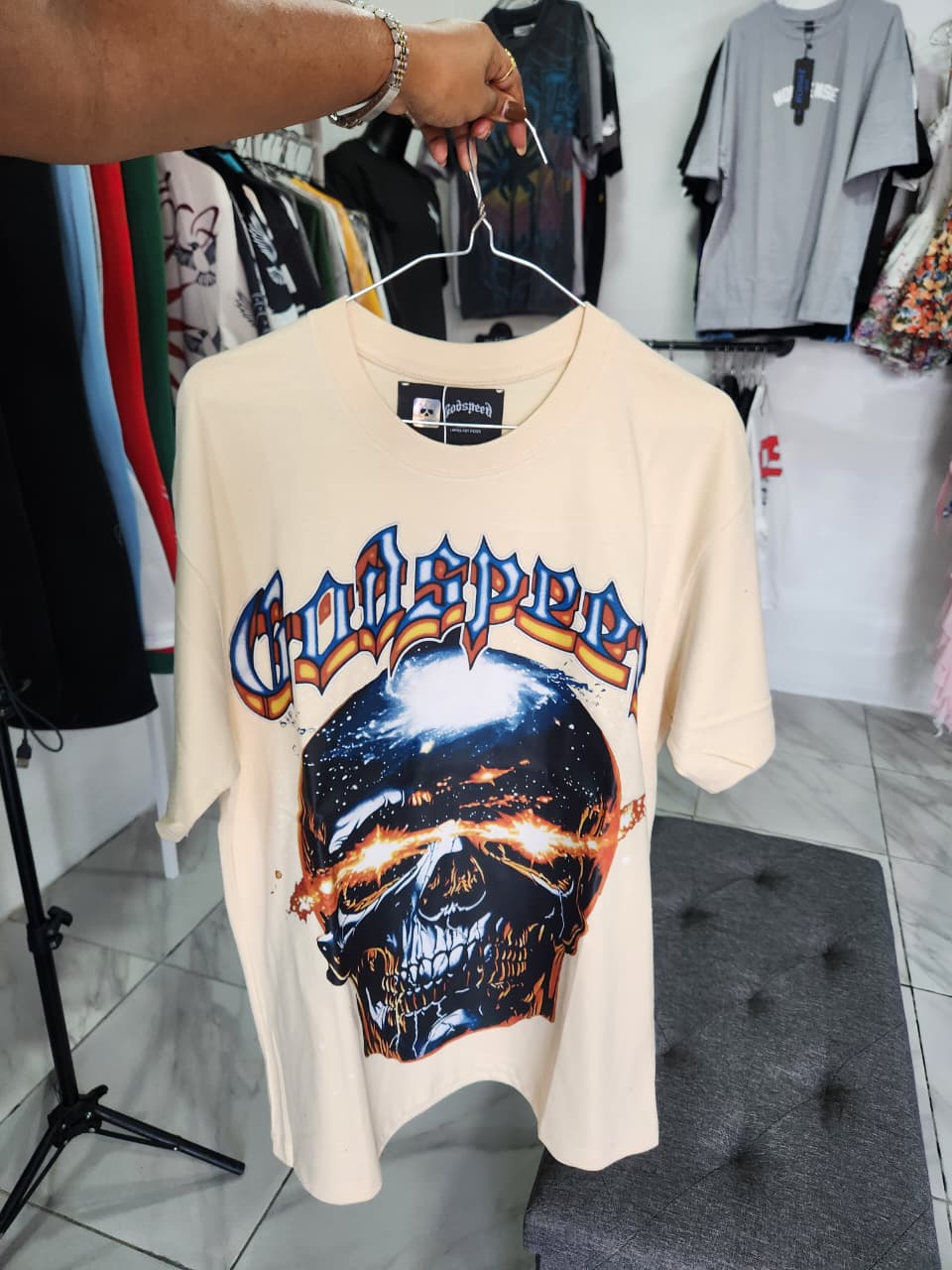Godspeed Skull Lightning Cream T-Shirt