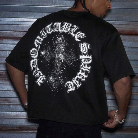 Cross Rhinestone Black T-Shirt