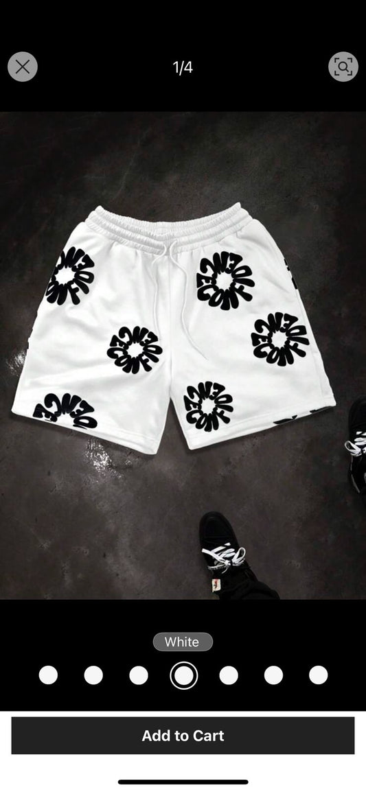 Floral Pattern White Short Pants