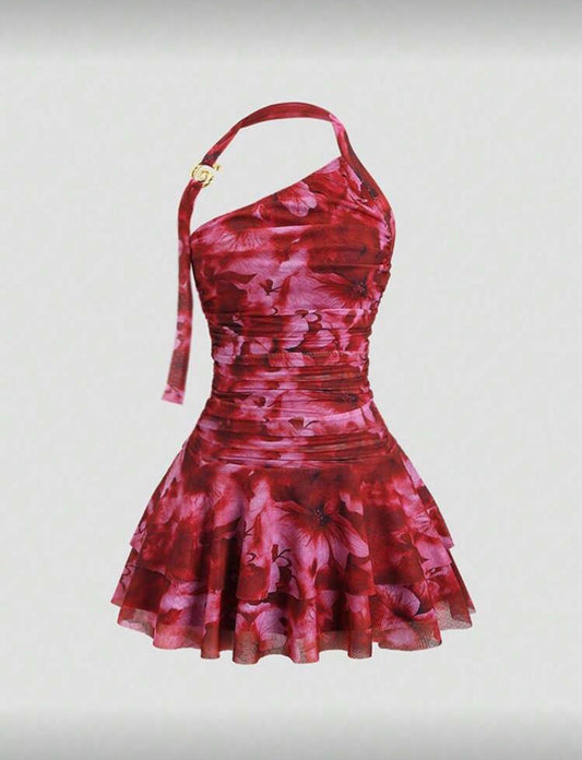 Red Pink Floral Dress