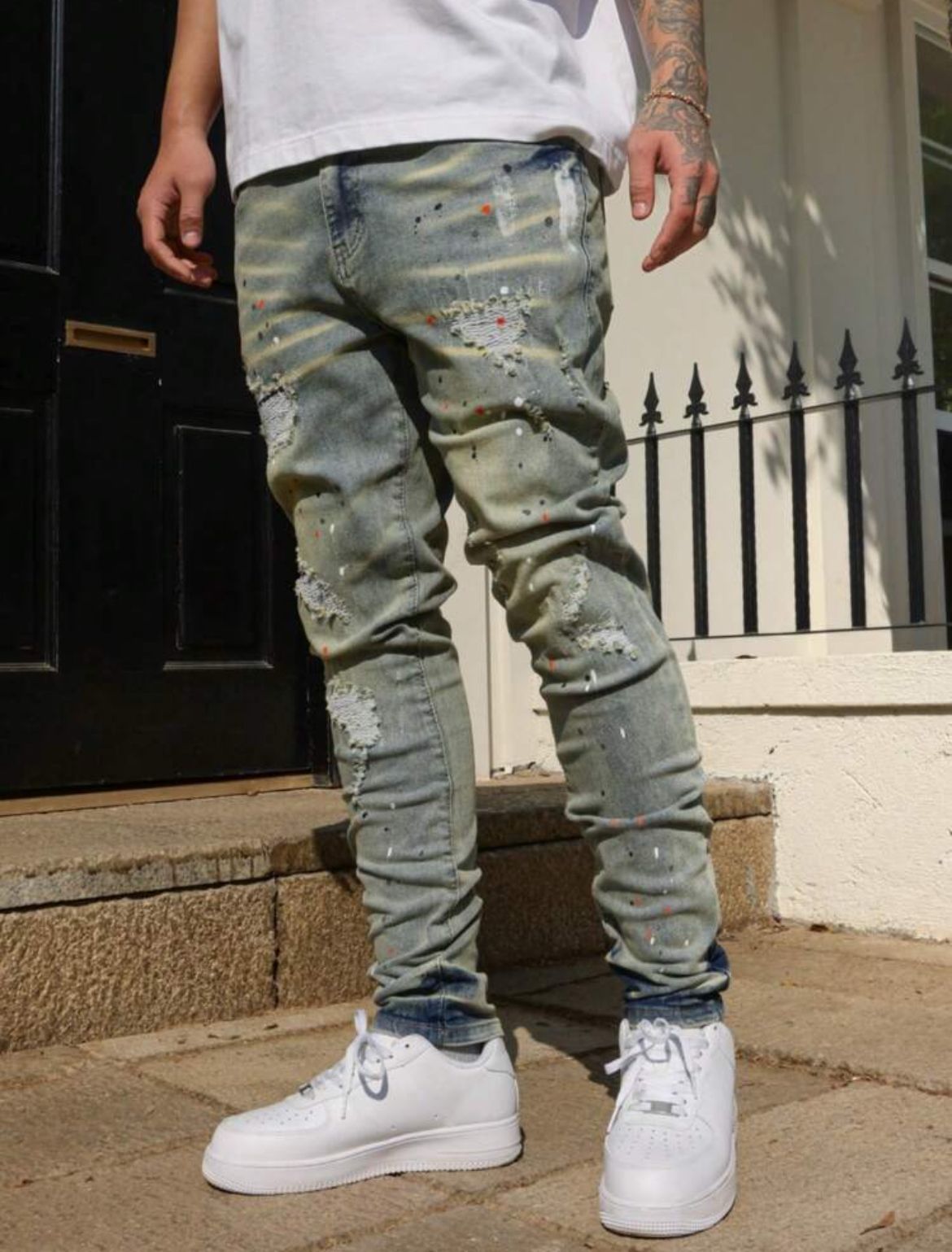 Men Bleached Skinny Jeans