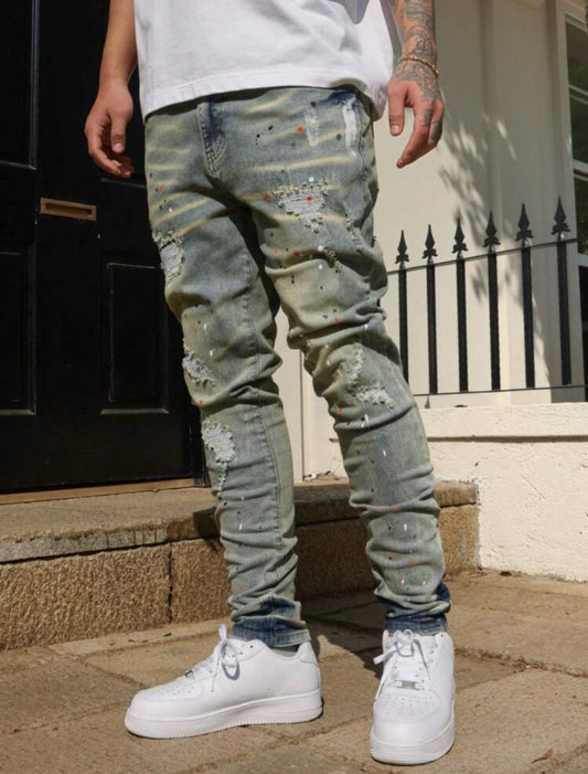 Men Bleached Skinny Jeans