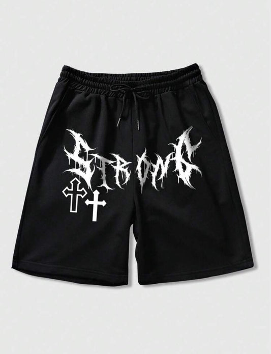 Men Goth Cross Black Shorts