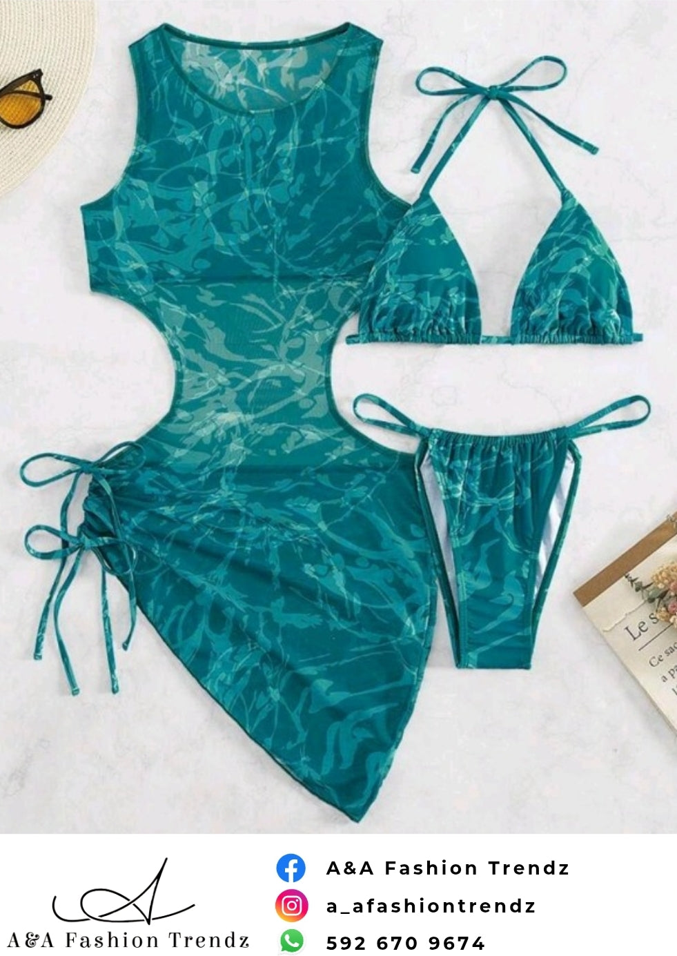 3PCS Turquoise Swimwear
