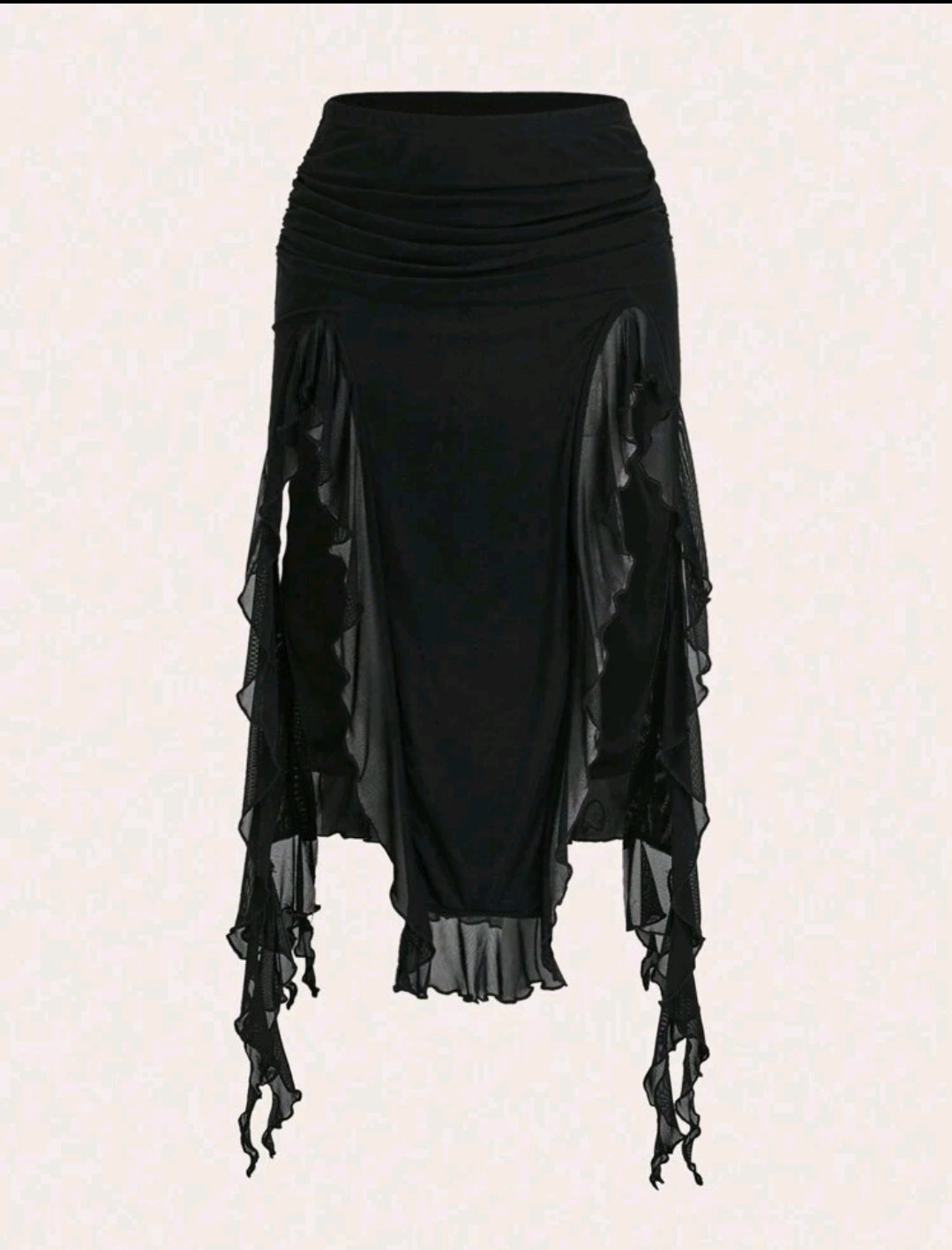 Long Black Slit Ruffle Skirt