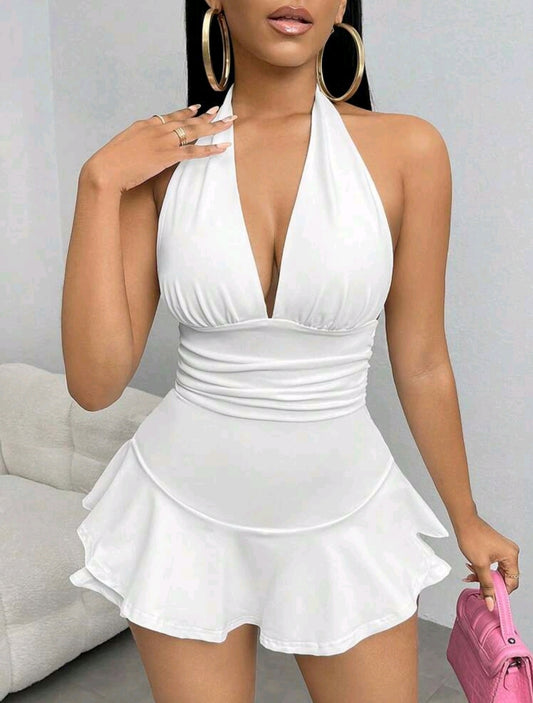 White Ruffle Romper