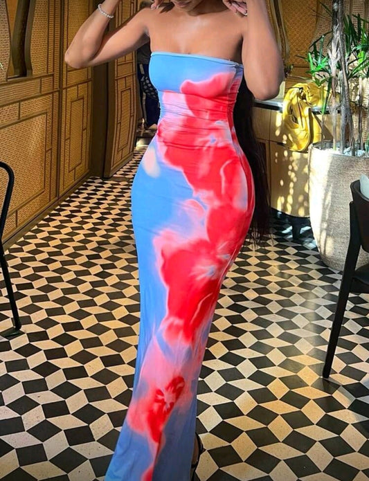 Blue Floral Tube Dress