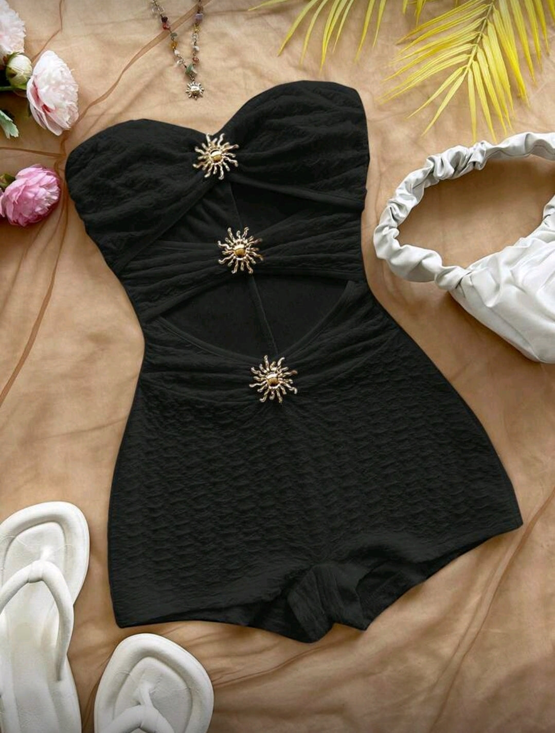 Cutout Black Romper Gold