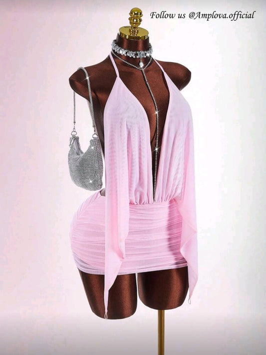 Pink Swoop Neck Dress