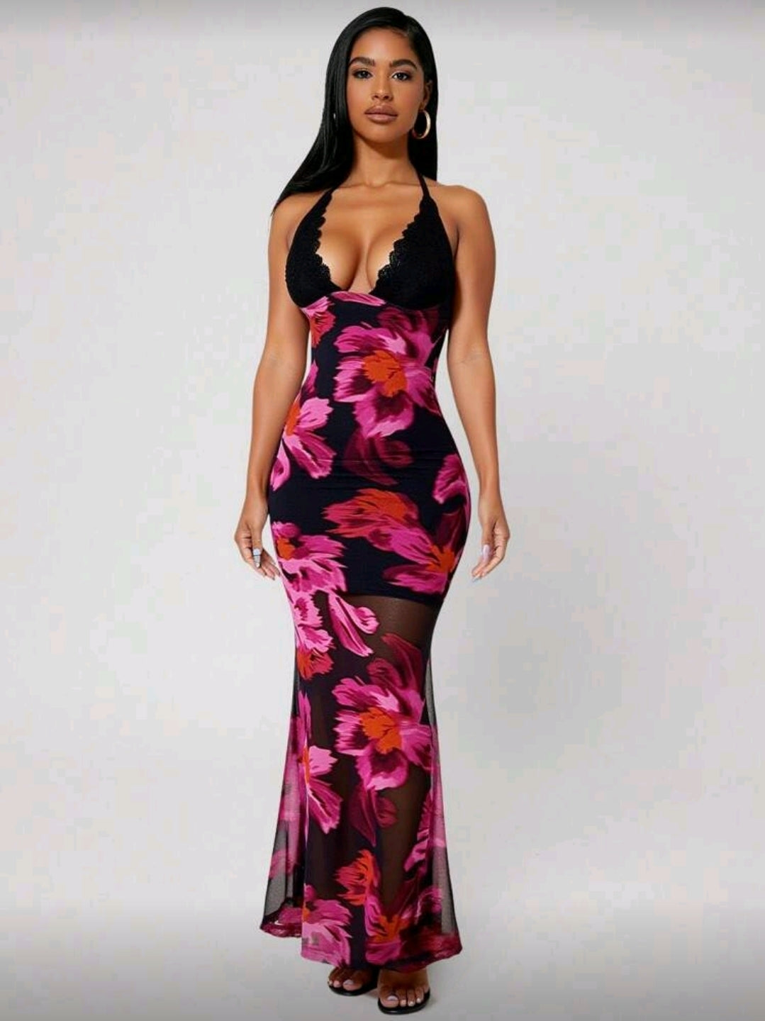 Lace Floral Dress Black