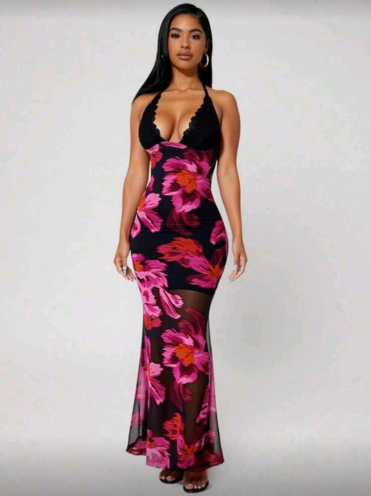 Lace Floral Dress Black