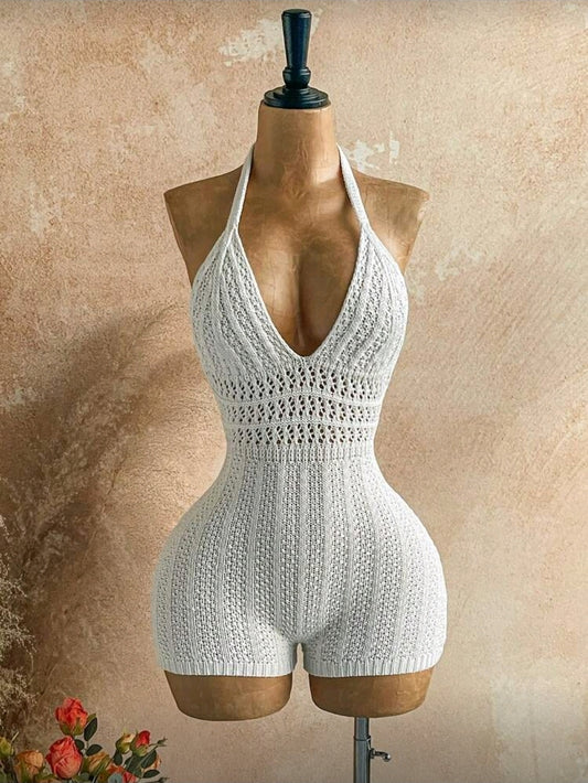 White Crochet Romper