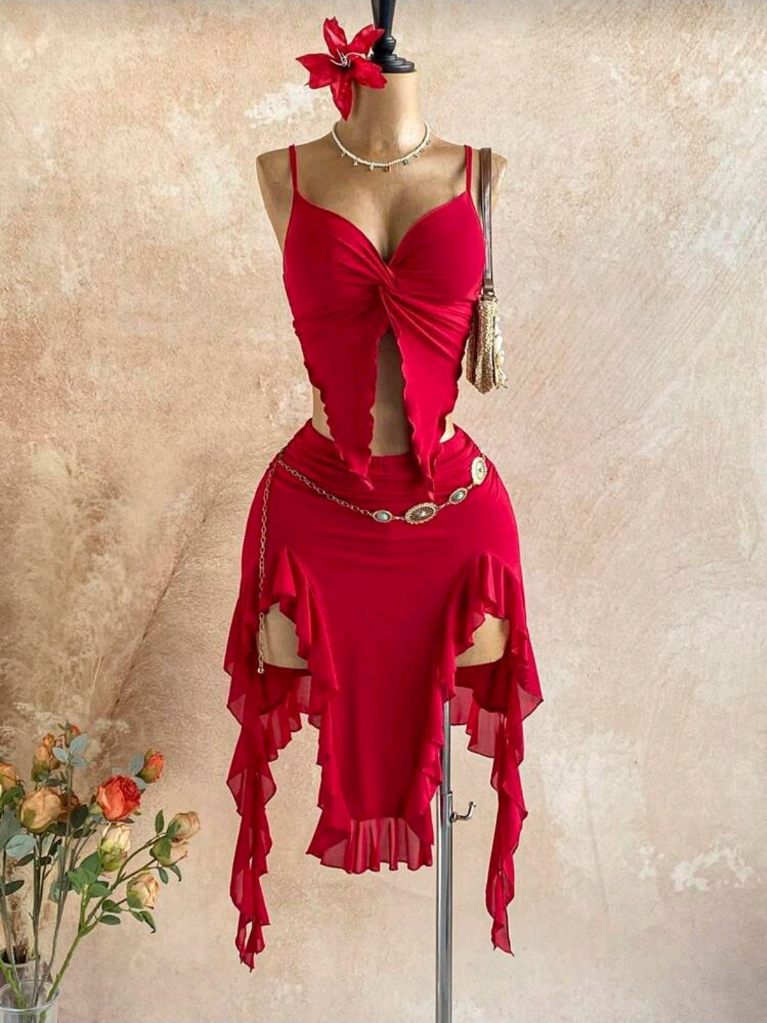 Red Ruffle Two Piece