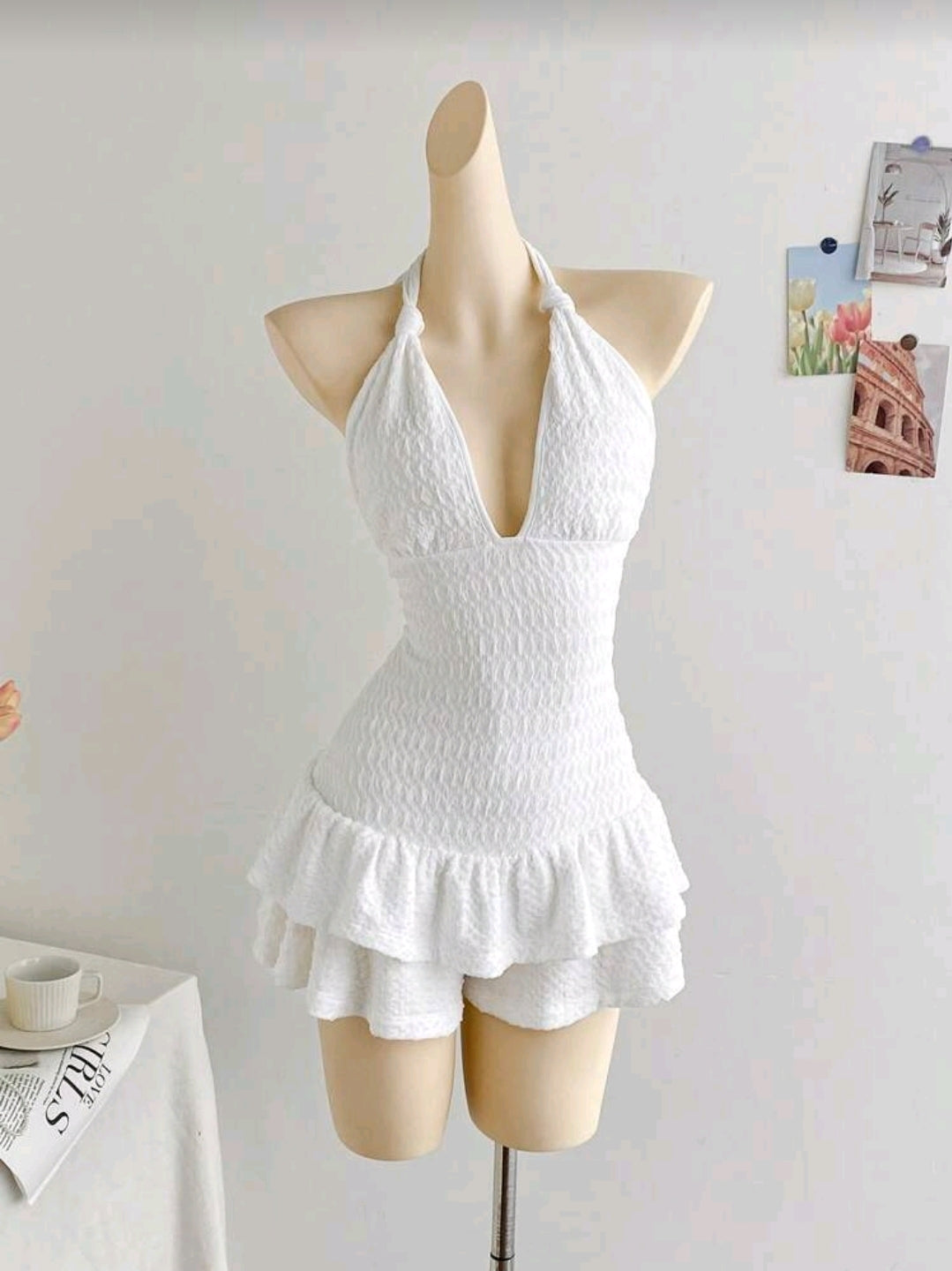 White Ruffle Romper